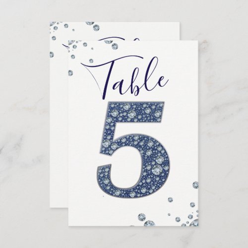 Denim  Diamonds Bling Sparkle Table Number 5 Five