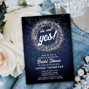 Denim Diamonds Bling Starburst Yes Bridal Shower Invitation