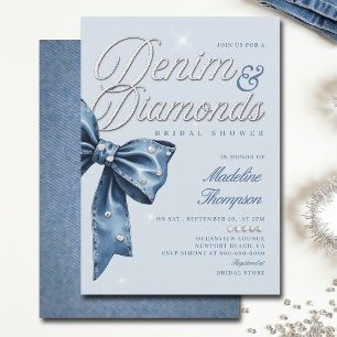 Denim Diamonds Blue Bow Chic Glam Bridal Shower Invitation
