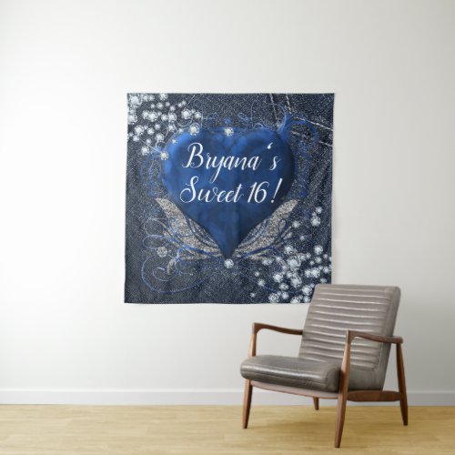 Denim Diamonds Blue Heart Birthday Party Backdrop