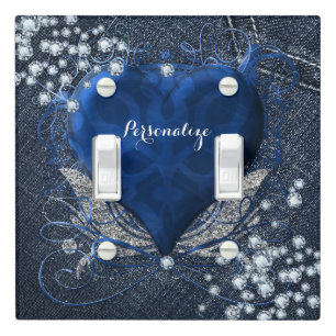 Denim & Diamonds Blue Heart Diamond Bling Light Switch Cover