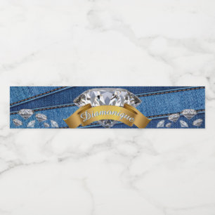 Denim & Diamonds Blue Jean & Banner Diamond Water Bottle Label