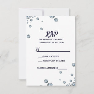 Denim & Diamonds Blue Jeans Bling Glam RSVP Card