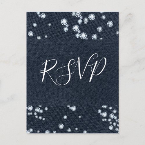 Denim  Diamonds Blue Jeans Bling Glam RSVP Invitation Postcard