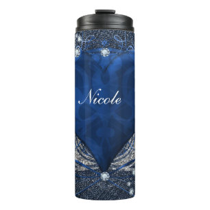 Denim & Diamonds Blue Ornamental Glam Heart Thermal Tumbler