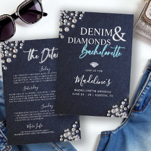 Denim Diamonds Blue White Bachelorette Itinerary Invitation