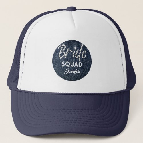 Denim Diamonds Bride Squad Navy Bachelorette Name Trucker Hat