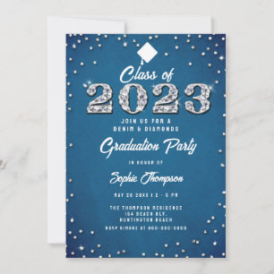 Denim Diamonds Calligraphy 2023 Graduation Party Invitation
