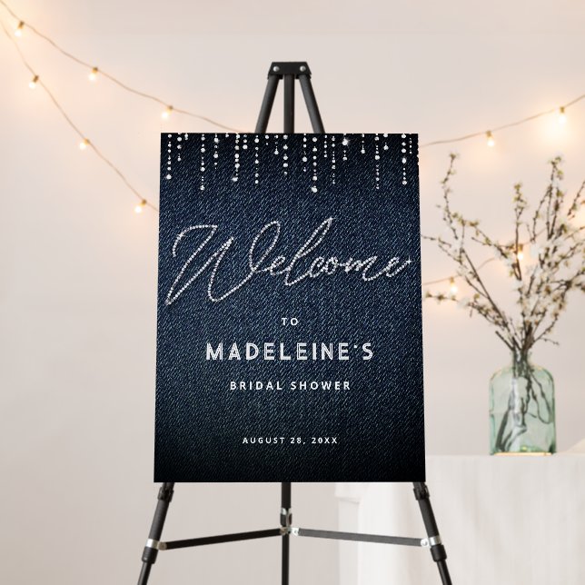 Denim Diamonds Calligraphy Bridal Shower Welcome Foam Board (In Situ (Stand))