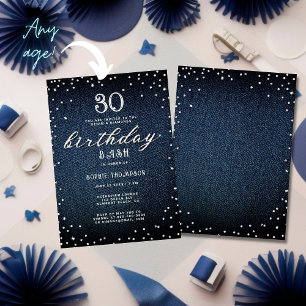 Denim Diamonds Chic Rustic Any Age Birthday Party Invitation