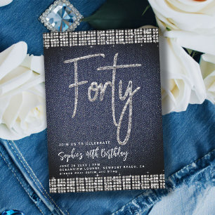 Denim Diamonds Classy Bling 40th Birthday Party Invitation