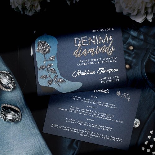 Denim Diamonds Cowgirl Boot Bachelorette Itinerary Invitation