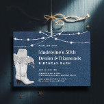 Denim Diamonds Cowgirl Boot Hat Glam 50th Birthday Invitation<br><div class="desc">A modern, elegant and chic 50th birthday party invitation with a denim and diamonds theme. It features a denim background, a white cowgirl boot with a cowgirl hat over it and a fringe of rhinestones (this is a digital effect), and typography in white. A chic, stylish and classy "denim and...</div>