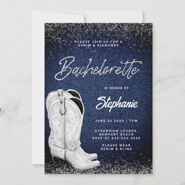Denim Diamonds Cowgirl Boots Bling Bachelorette Invitation Zazzle