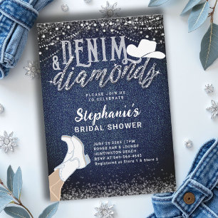 Denim Diamonds Cowgirl Boots Rustic Bridal Shower Invitation