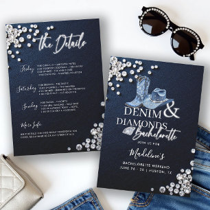 Denim Diamonds Cowgirl Chic Bachelorette Itinerary Invitation