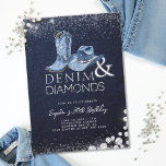 Denim Diamonds Cowgirl Hat Boots 30th Birthday Invitation<br><div class="desc">Kick up your boots and celebrate in style with this Denim and Diamonds Cowgirl Hat Boots Birthday Party Invitation. Designed with a trendy denim cowgirl hat accented in faux rhinestones and sparkles, this western glam invitation perfectly combines rustic country charm and dazzling bling. Ideal for a 30th birthday party, but...</div>