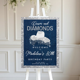 Denim Diamonds Cowgirl Hat Elegant Party Welcome Foam Board