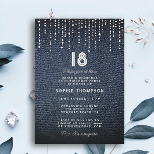 Denim Diamonds Drippings 18th Birthday Party Invitation