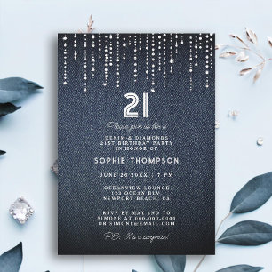 Denim Diamonds Drippings 21st Birthday Party Invitation