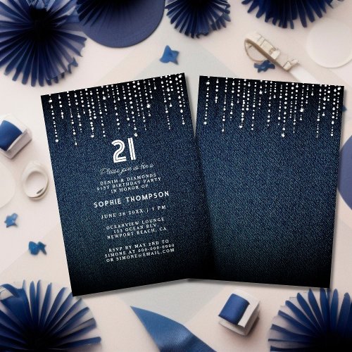 Denim Diamonds Drippings 21st Birthday Party Invitation