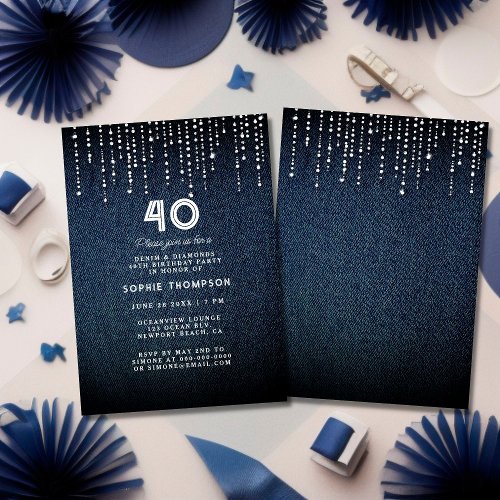 Denim Diamonds Drippings 40th Birthday Party Invitation