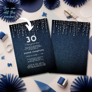 Denim Diamonds Drippings Any Age Birthday Party Invitation
