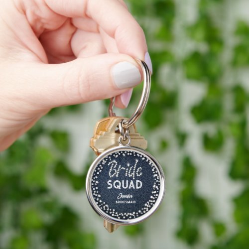 Denim Diamonds Elegant Bachelorette Bride Squad Keychain