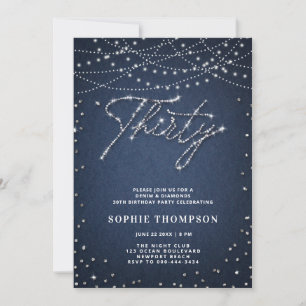 Denim Diamonds Elegant Glitter Blue 30th Birthday Invitation