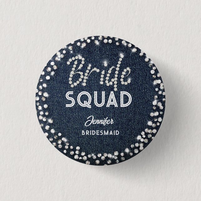 Denim Diamonds Elegant Navy Bachelorette Bride Button (Front)