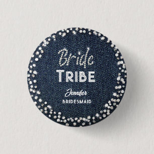 Denim Diamonds Elegant Navy Bachelorette Name Chic Button
