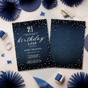 Denim Diamonds Elegant Rustic 21st Birthday Party Invitation