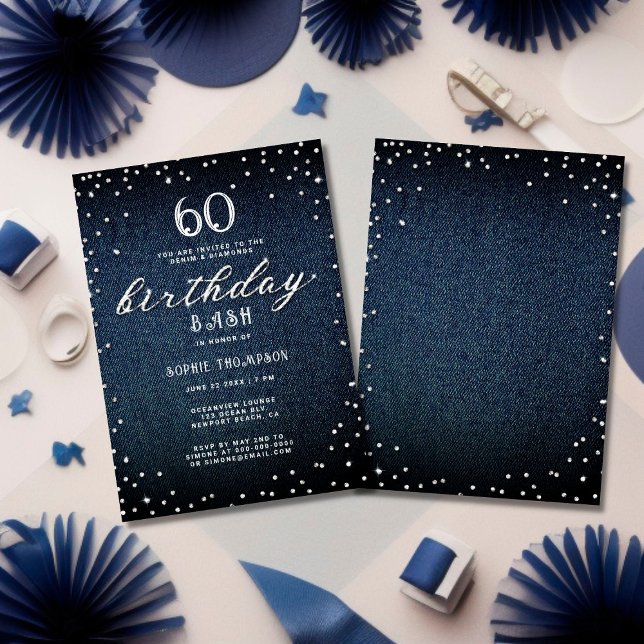 Denim Diamonds Elegant Rustic 60th Birthday Party Invitation (Creator Uploaded)