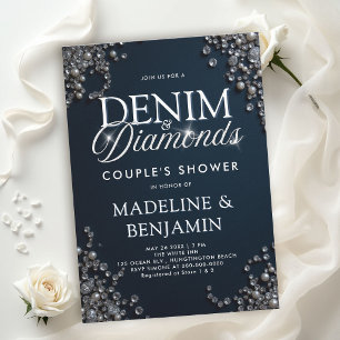 Denim Diamonds Elegant Rustic Blue Couple Shower Invitation