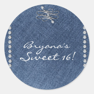 Denim & Diamonds Emblem Birthday Party Favor Classic Round Sticker