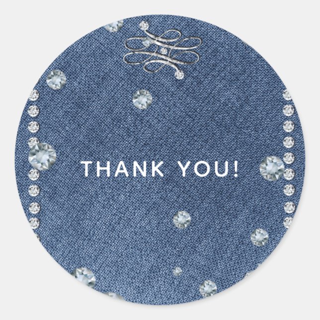 Denim & Diamonds Emblem Bling Trendy Favor Classic Round Sticker (Front)