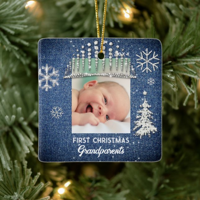 Denim Diamonds First Christmas Tiara Grandparents Ceramic Ornament (Tree)