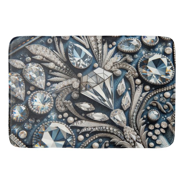 Denim & Diamonds Gemstone Bling Jean  Bath Mat (Front)