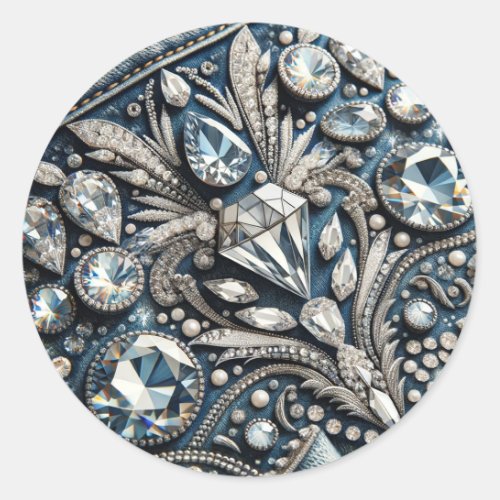 Denim  Diamonds Gemstone Jean Birthday Party Classic Round Sticker