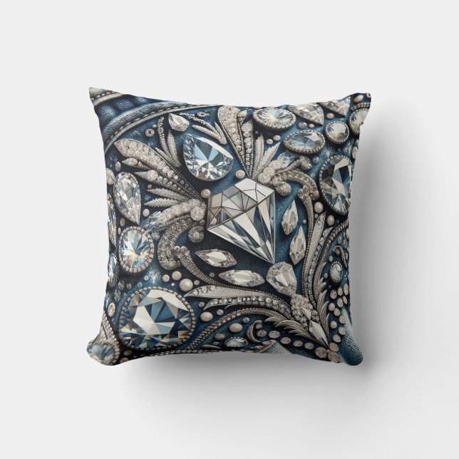 Denim & Diamonds Gemstone Jean Birthday Party Throw Pillow (Front)