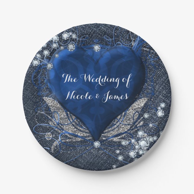 Denim & Diamonds Glam Birthday Party Paper Plates (Front)