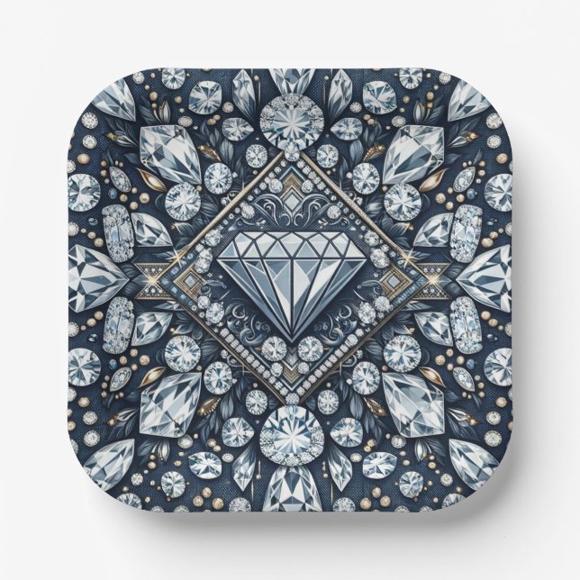 Denim & Diamonds Glam Bling Birthday Party Paper Plates (Front)