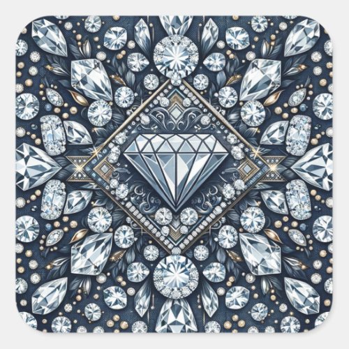 Denim  Diamonds Glam Bling Birthday Party Square Sticker