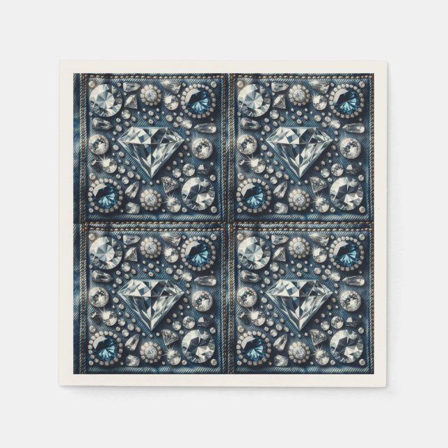 Denim & Diamonds Glam Bling Jewels Birthday Party Napkins (Front)