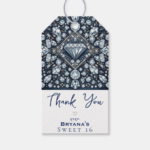 Denim  Diamonds Glam Bling Rose Birthday Party Gift Tags