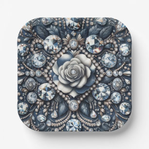 Denim & Diamonds Glam Bling Rose Birthday Party Paper Plates