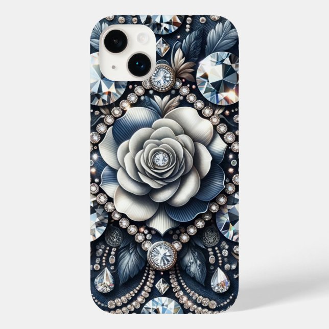 Denim & Diamonds Glam Bling Rose Jewels Case-Mate iPhone Case (Back)
