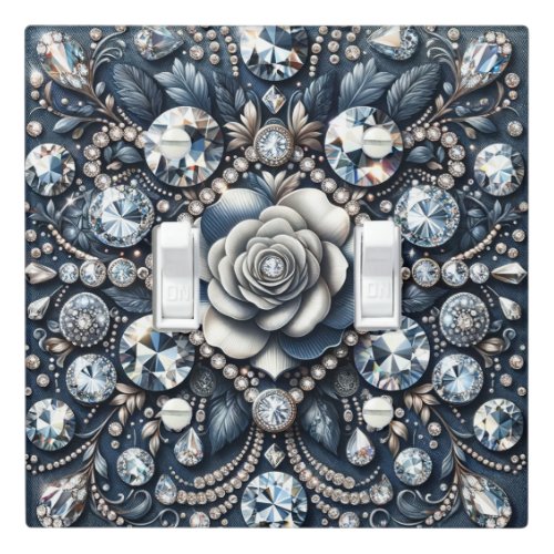 Denim  Diamonds Glam Bling Rose Jewels Light Switch Cover