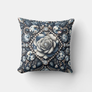 Denim & Diamonds Glam Bling Rose Jewels Throw Pillow