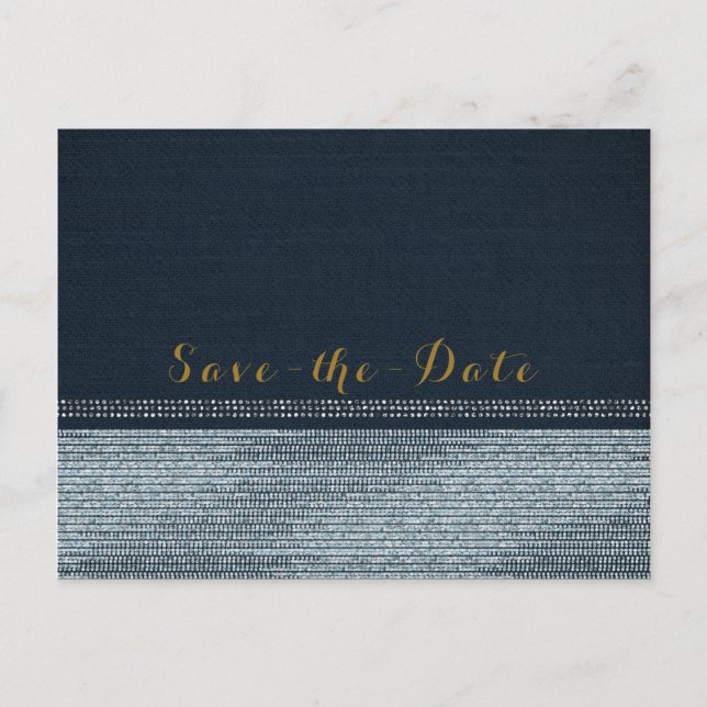 Denim & Diamonds Glam Bling Save the Date Party Announcement Postcard (Front)